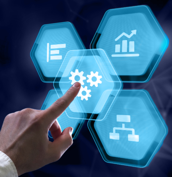 Control panel with symbols for cloud optimization and automation by Public Cloud Group PCG Control panel with symbols for cloud optimization and automation by Public Cloud Group PCG