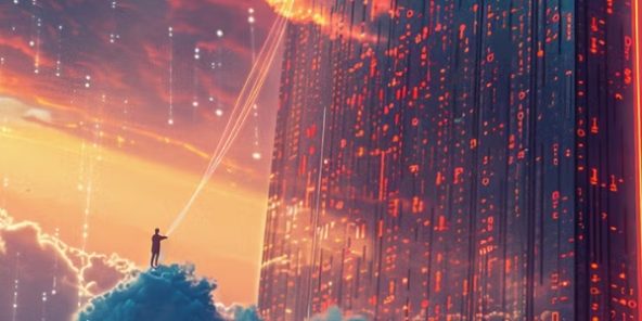 This image symbolizes the PCG cloud infrastructure as a modern building. A user connects to the Public Cloud.