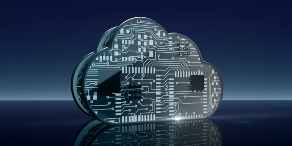 Abstract glowing circuits visualizing cloud computing technologies by Public Cloud Group PCG