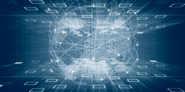 Digital globe symbolizing the global cloud services of the Public Cloud Group PCG