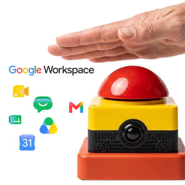 hand above a button and icons of Google Workspace apps