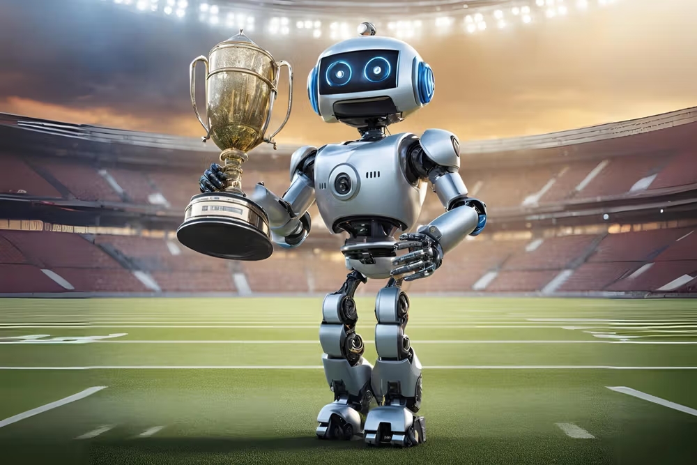 AI showed as a robot holding up a 