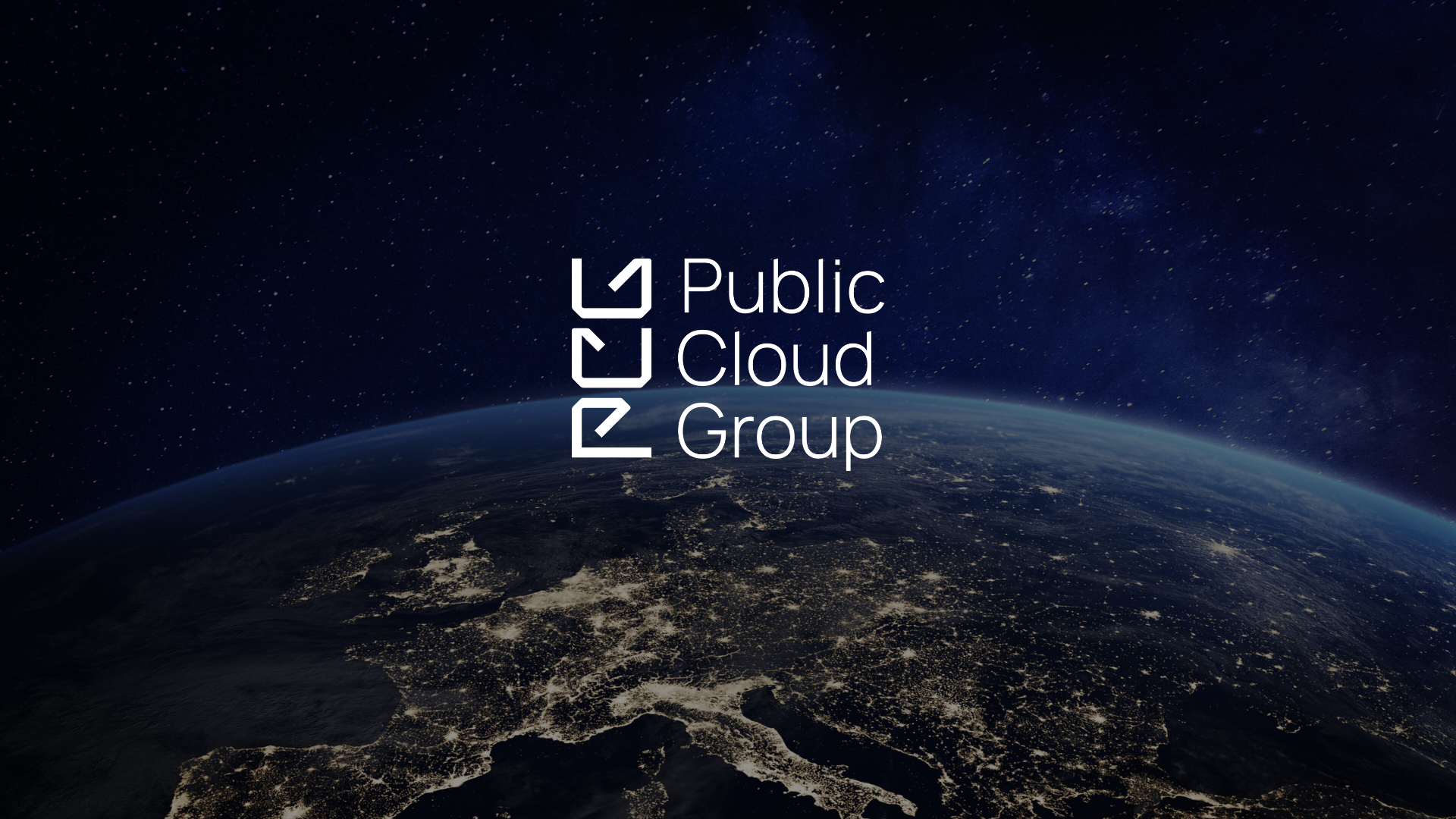 World from Space in a dark ambient with a lot of lights across the globe. The PCG logo is on top of it