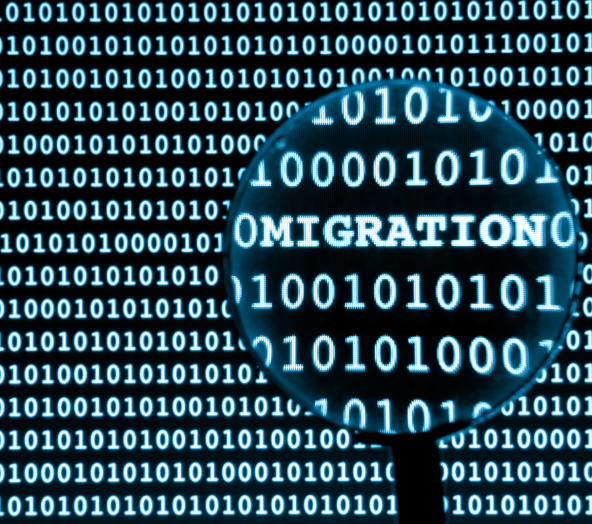 Code lines with ones and zeros showing the word Migration